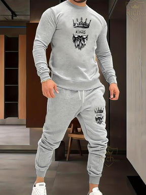 2 Pcs Men's Fleece Graphic Sweatshirt Tracksuit