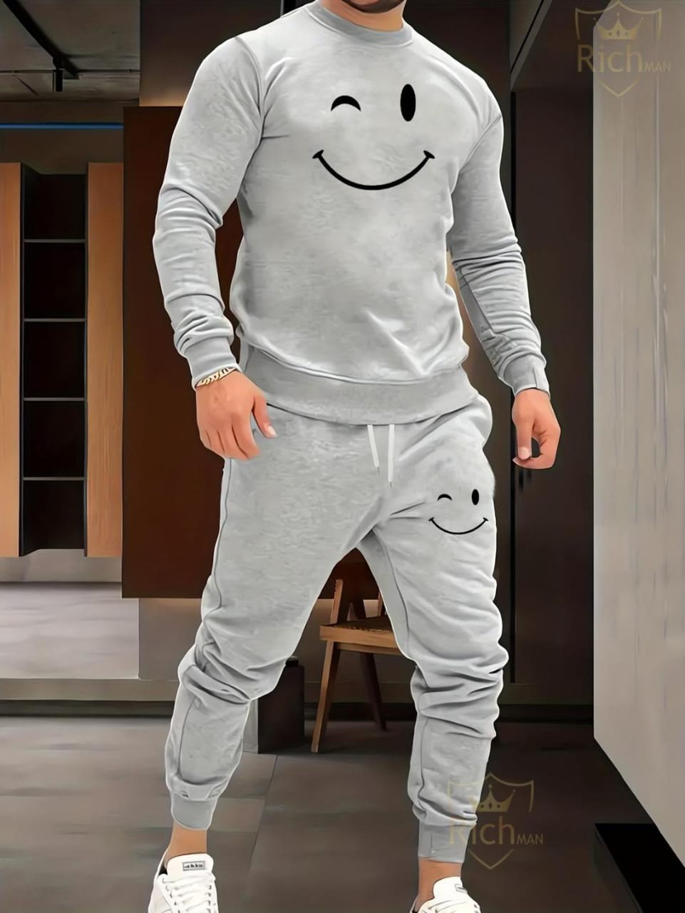 2 Pcs Men's Fleece Graphic Sweatshirt Tracksuit